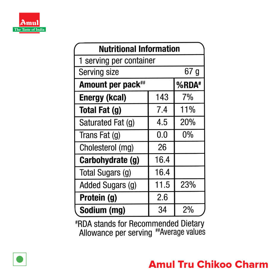 Amul Tru Chikoo Charm Ice Cream Cup