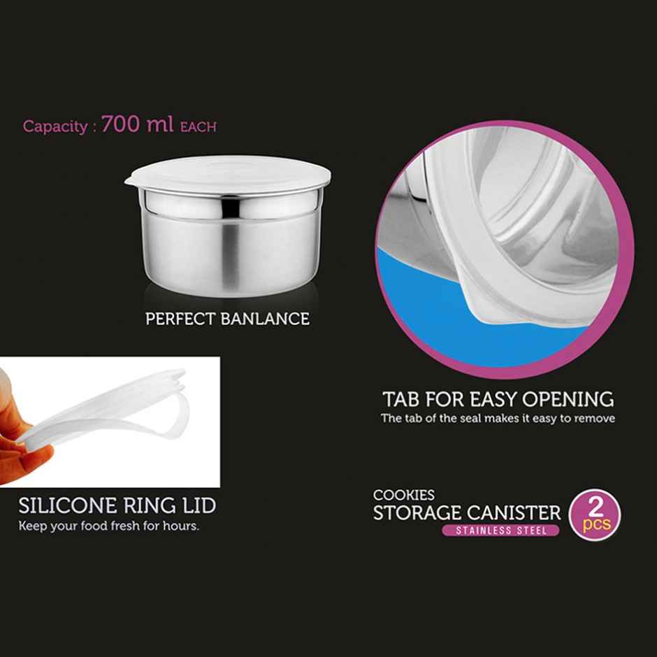 Vinayak Storage Stainless Steel Canister Set (700 ml, 2 Pieces)