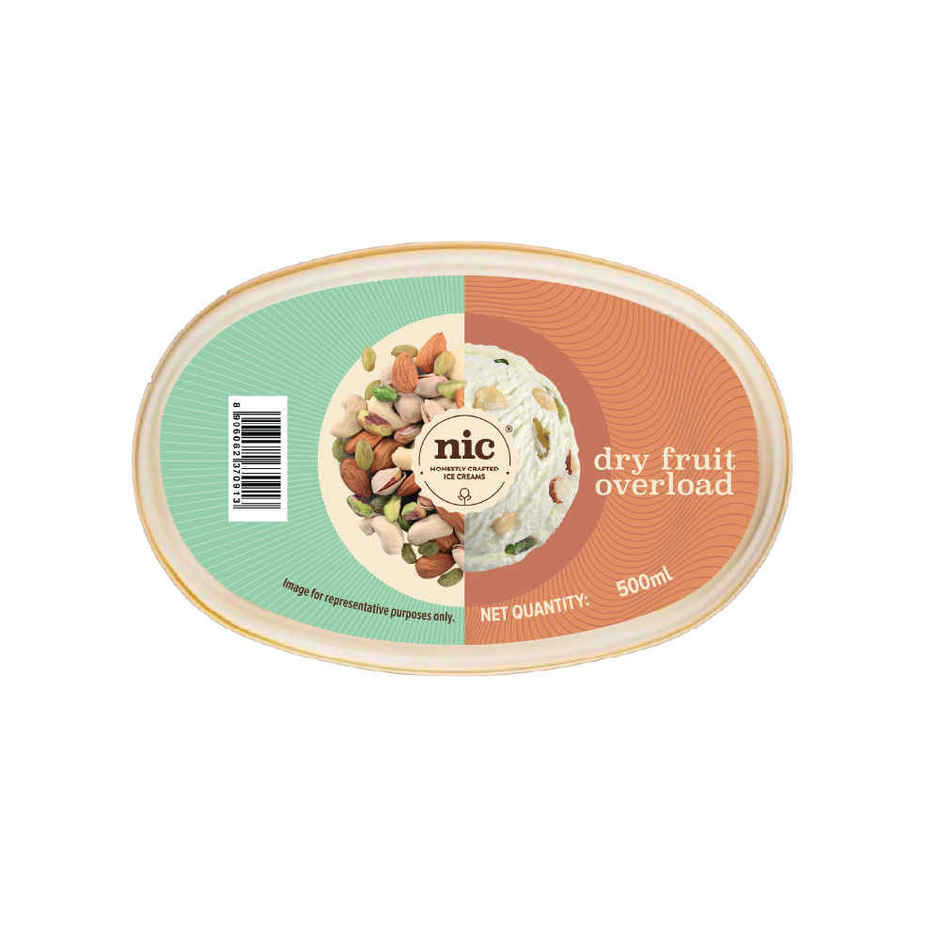 NIC Dry Fruit Overload Ice Cream Tub | Preservative Free | No Artificial Flavors