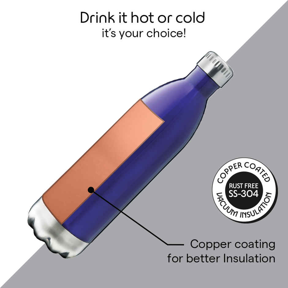 Borosil Bolt Double Wall Vacuum Insulated Stainless Steel Water Bottle | Trans Blue | 1 L