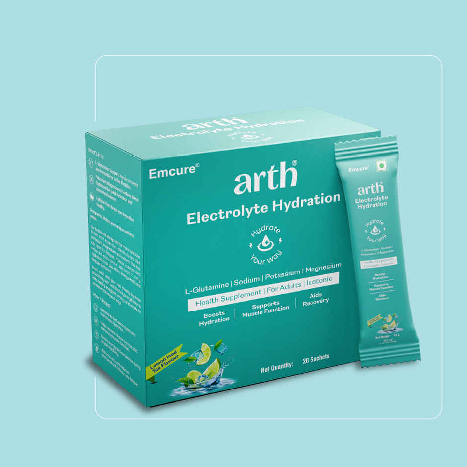 Arth By Emcure Electrolyte for Quick & Daily Hydration | Lemon Iced Tea Flavour