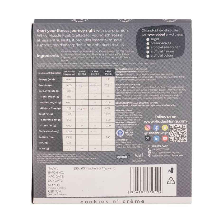 Hidden Hungr Whey Protein Muscle Fuel- Cookies n Creme