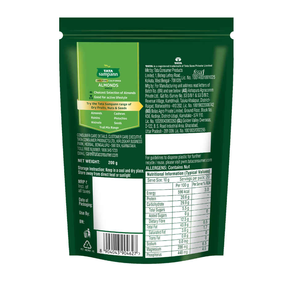 Tata Sampann Totally Pure California Almonds/Badam Giri | Whole Premium Quality