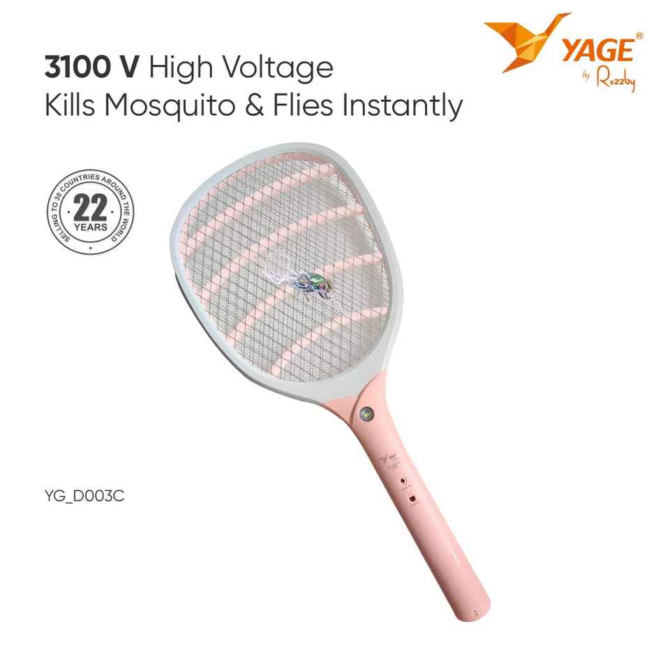 Yage by Rozzby YG-D003 Rechargeable Mosquito Killer Racket | 500mAh Lithium USB Chargeable Battery | WHite & Pink