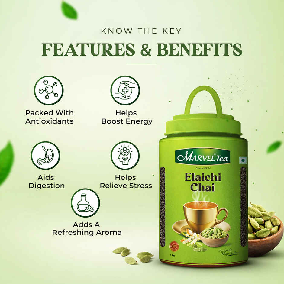 Marvel Elaichi Chai Jar | Cardamom & Assam Tea Leaves Chai Patti