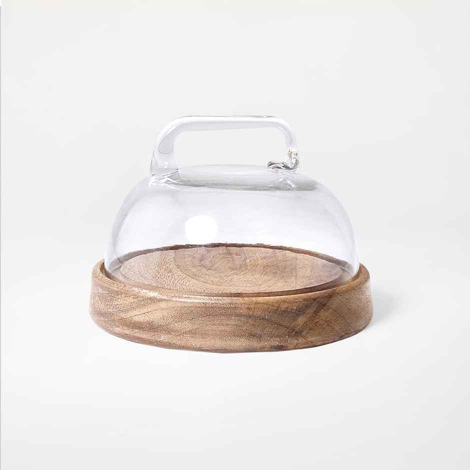 Ellementry Dome Glass Cloche With Wooden Base- Small