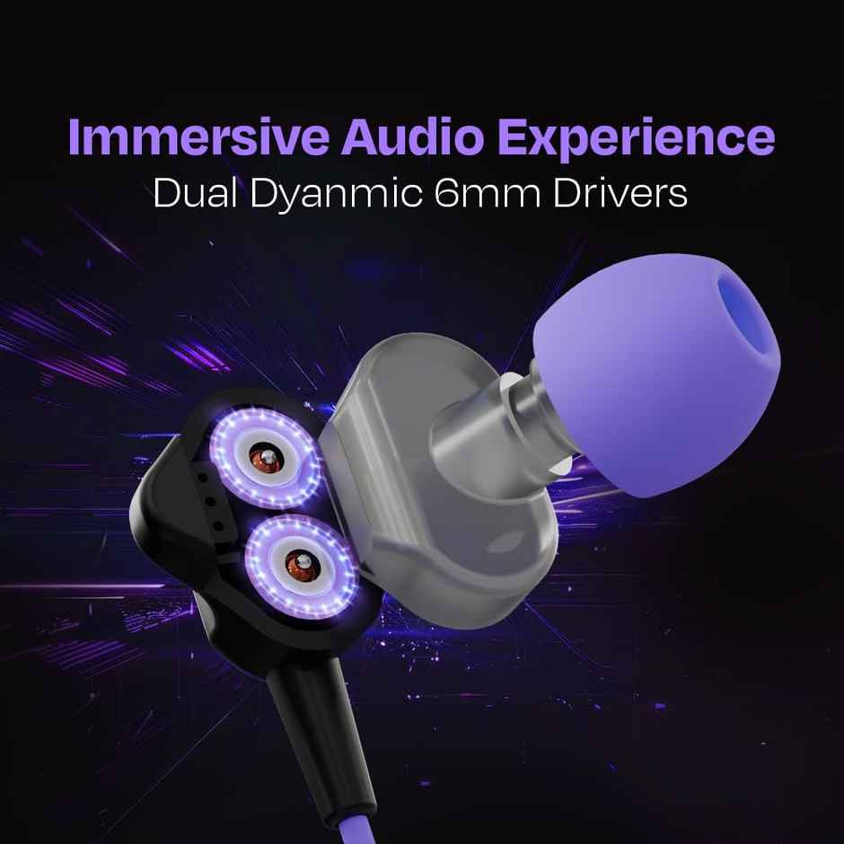 Kreo Hydra C Type Dual Dynamic Driver In-Ear Wired Gaming Earphones With Microphone | Tangle-Free