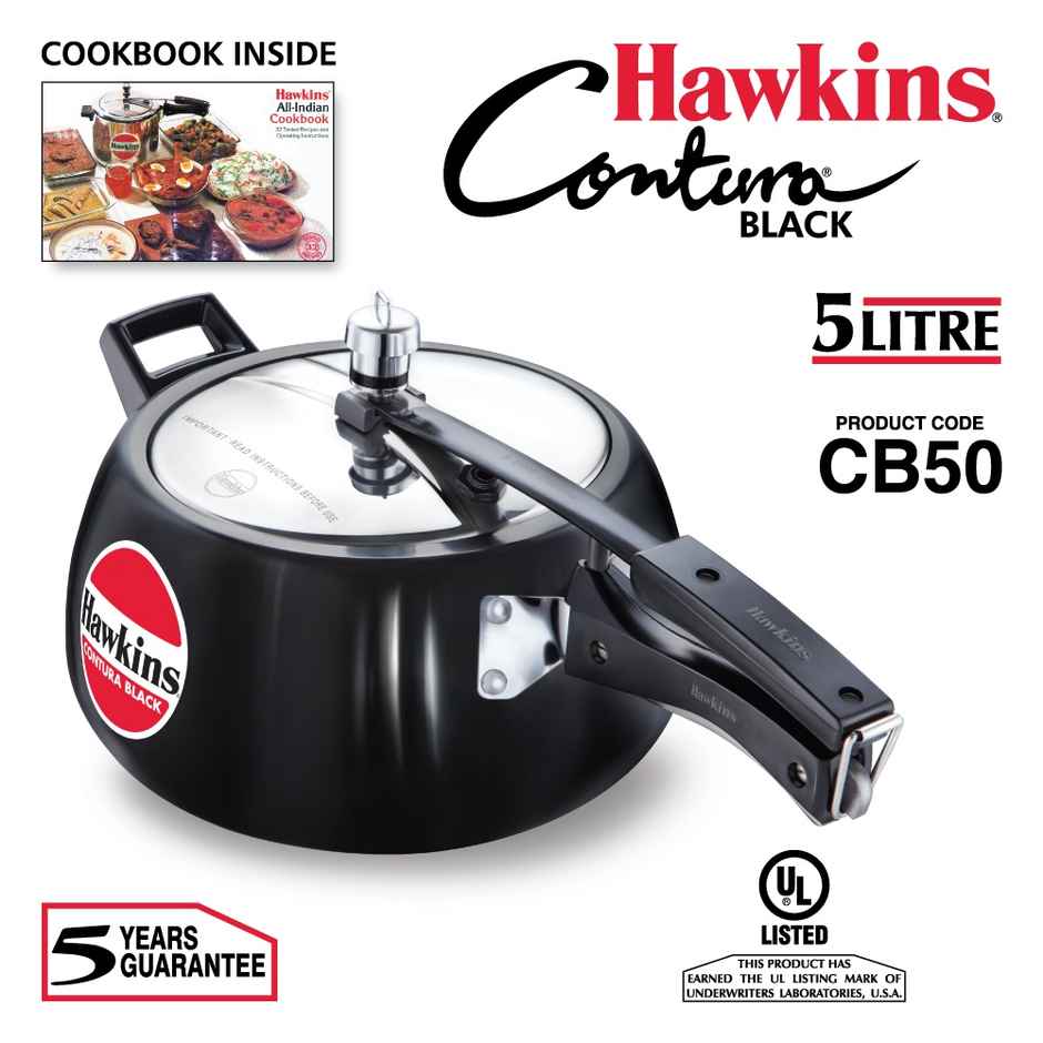 Hawkins 5 Litre Contura Black Pressure Cooker Hard Anodised Inner Lid Cooker - Black