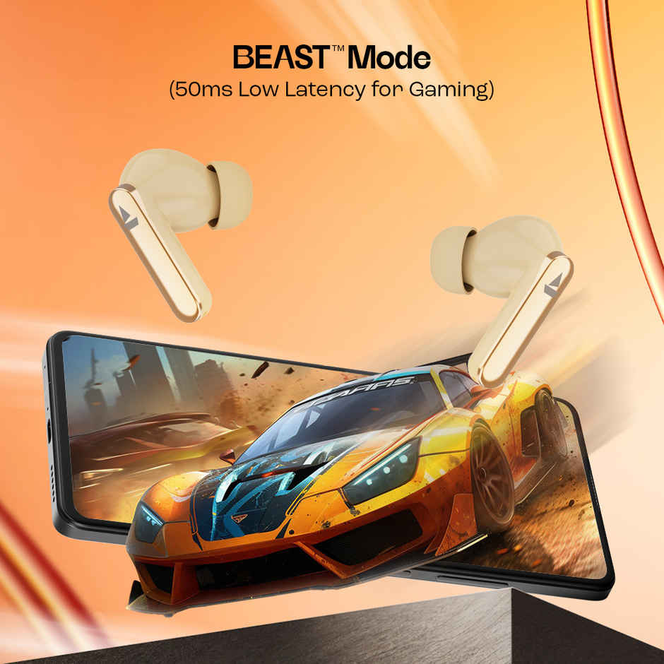 boAt Airdopes 301 TWS Earbuds W 75H Playtime, Quad Mics Enx Tech Beast Mode For Gaming Sunset Blush