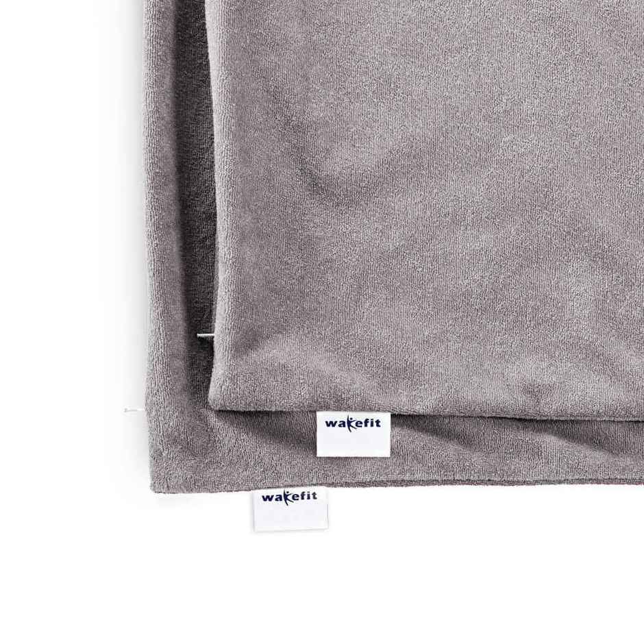 Wakefit 28x18 inch Long Pillow Protector | Terry Cotton | 2 pcs | Grey | Zipper