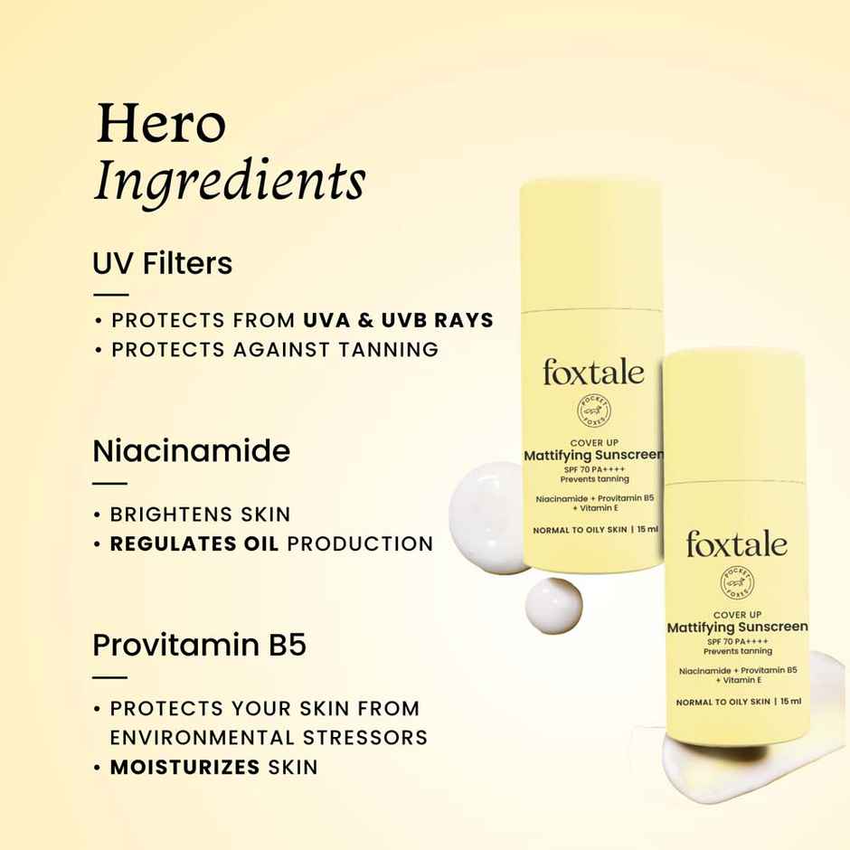 Foxtale Niacinamide Matte Sunscreen for All Skin Type SPF 70 PA++++ | No White Cast | Men & Women