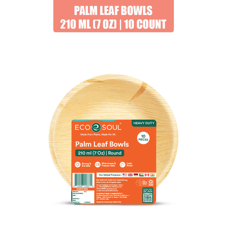 ECO SOUL | Palm Leaf Disposable Bowl | 210 ml | Round | 10 Count