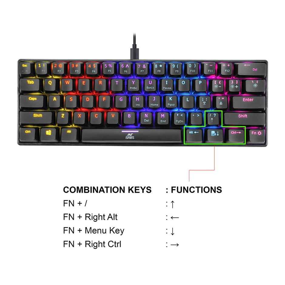 Ant Esports Mk1200 Mini Wired Mechanical Gaming Keyboard With Rgb Backlit Lighting - Red Switch