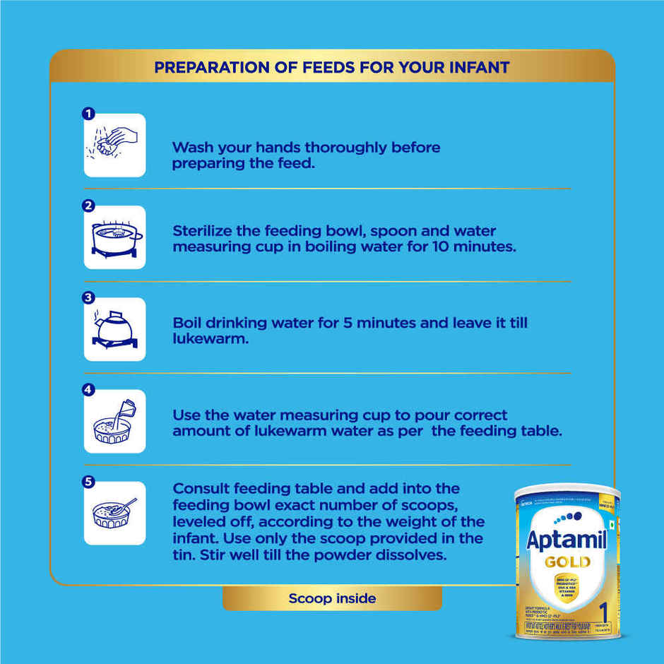 Aptamil Gold Infant Formula for Babies - Stage 1 | Upto 6 months | with 5HMO and Prebiotics