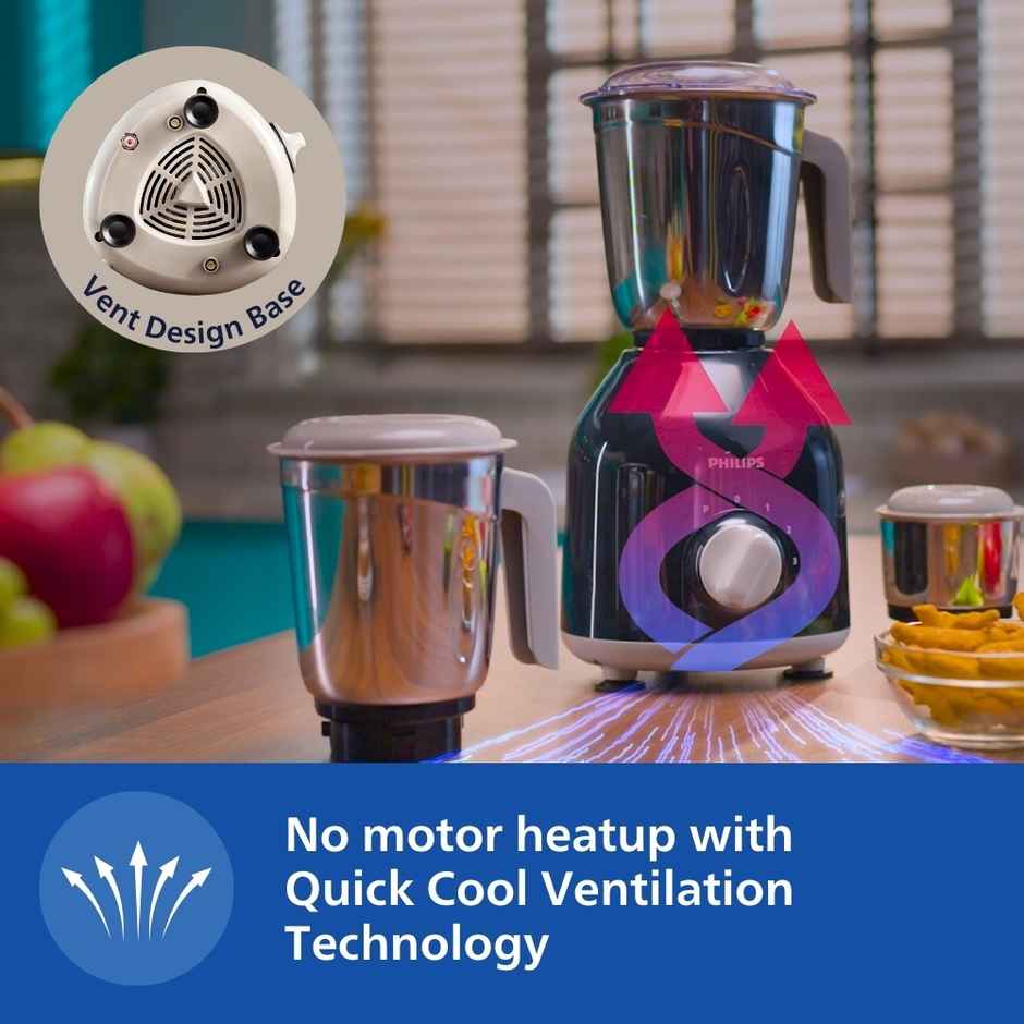 Philips (HL7756/01) 750 Watt Mixer Grinder, 3 Stainless Steel Multipurpose Jars with 3 Speed Control and Pulse function - Black