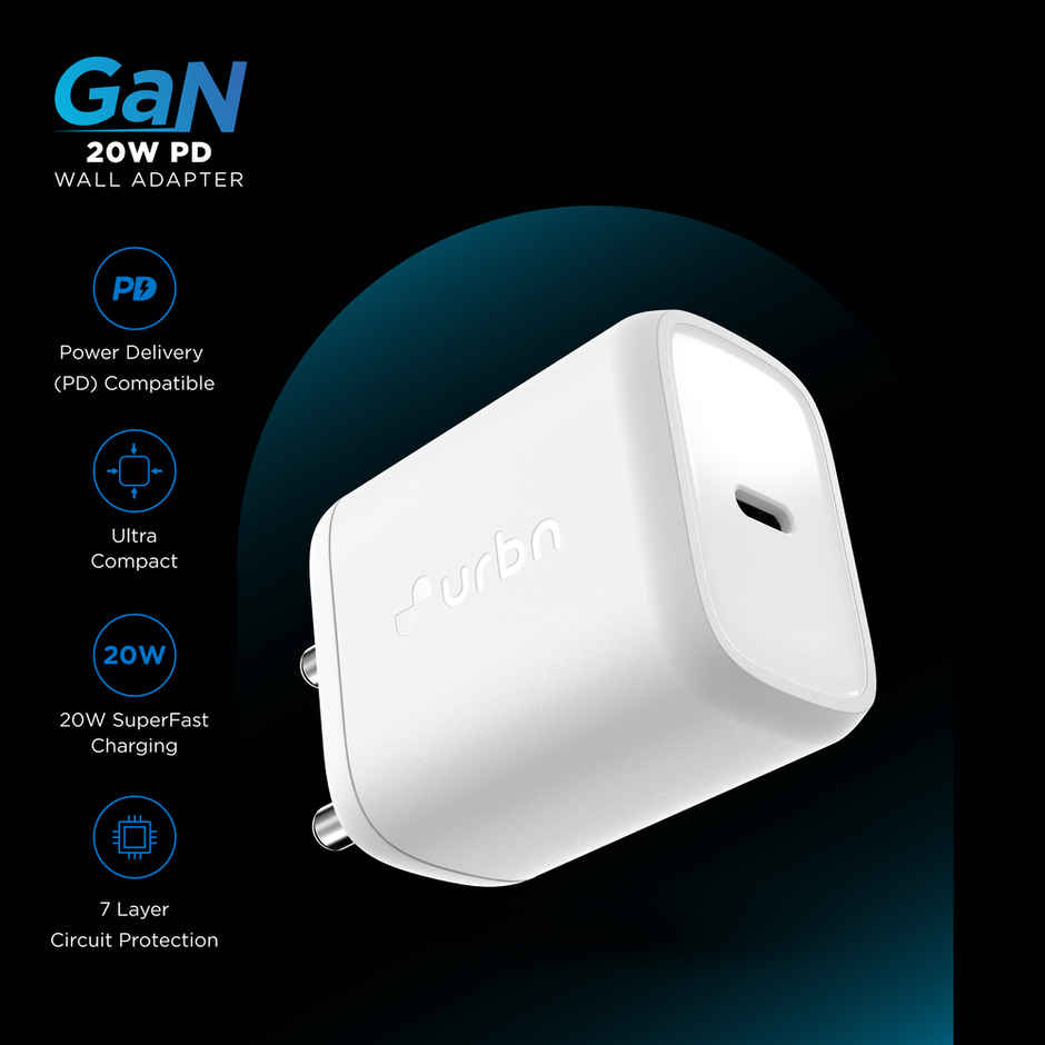URBN 20W USB C iPhone GaN Charger | 2X Faster Charging | Power Delivery (PD) Adapter |for iPhone 15/14/13/12/11/Pro/Max/Mini | Samsung Galaxy | OnePlus, Pixel, Mi Redmi & More - White