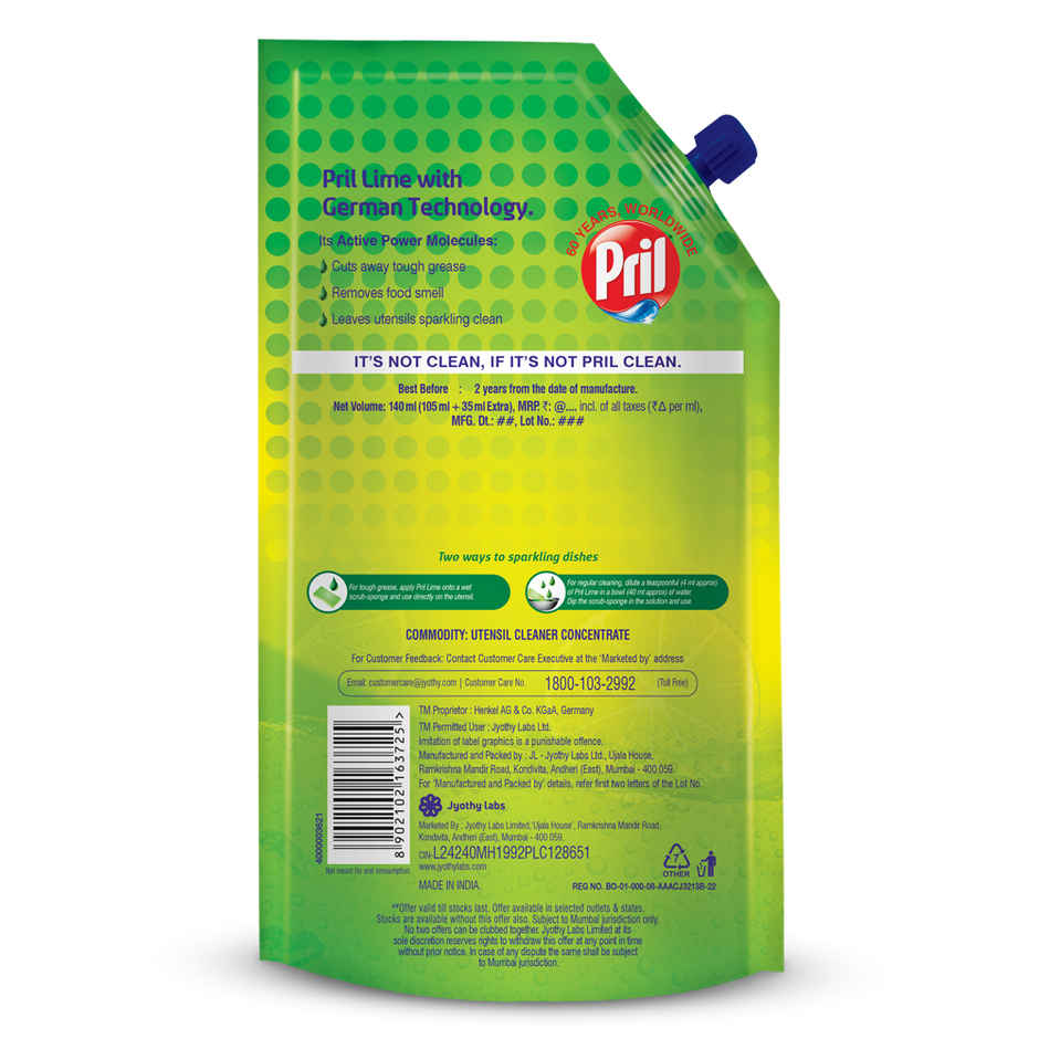 Pril Lime Dishwash Liquid - 140 ml