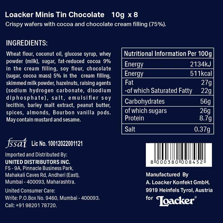 Loacker Minis Chocolate Wafer Cookies with Tin