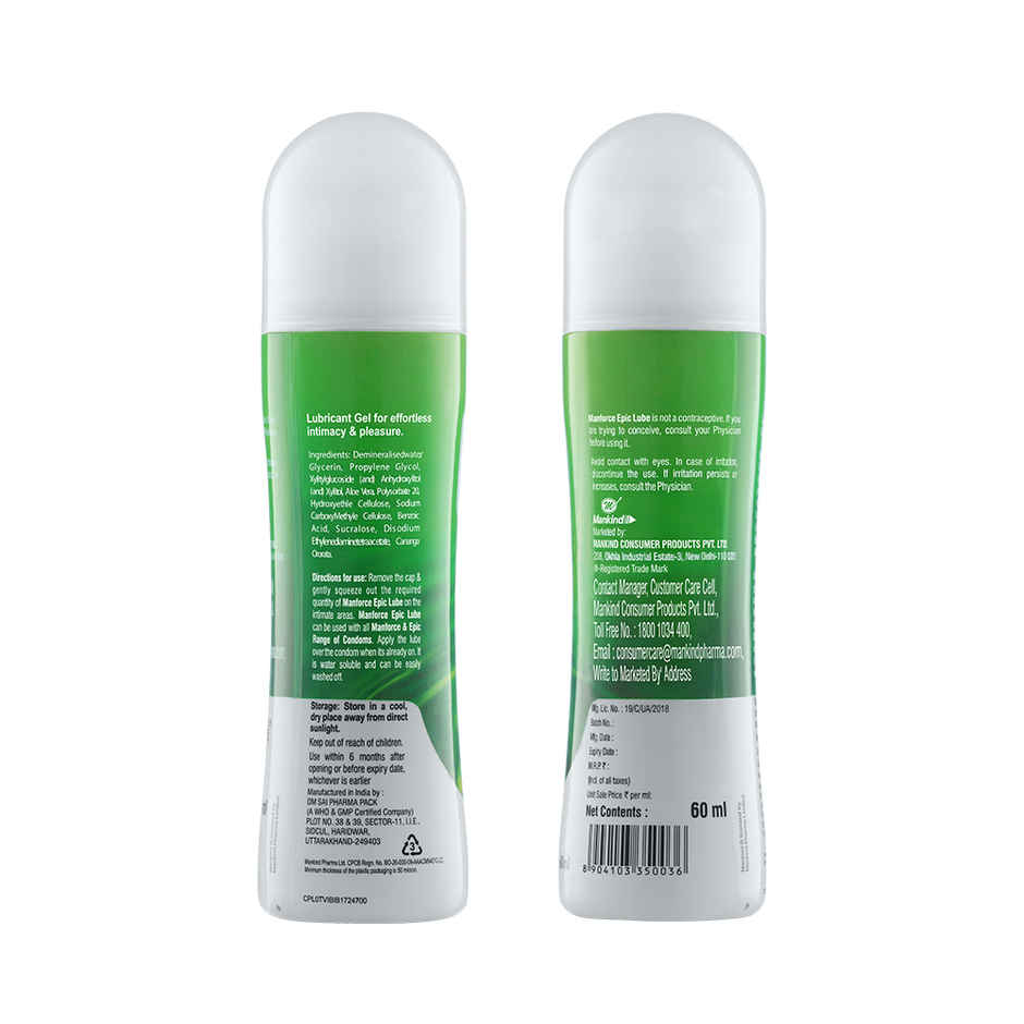 Manforce Epic Natural Aloe Vera Lubricant Skin Friendly Non Sticky And Water Based