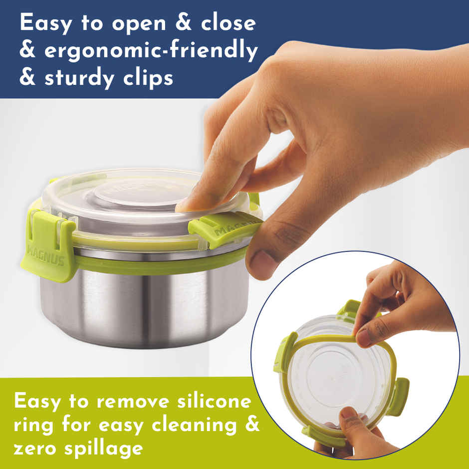 Magnus Avanza 3 Steel Leakproof Lunch Box for School with Klip Lock Lid & Insulated Tiffin Bag