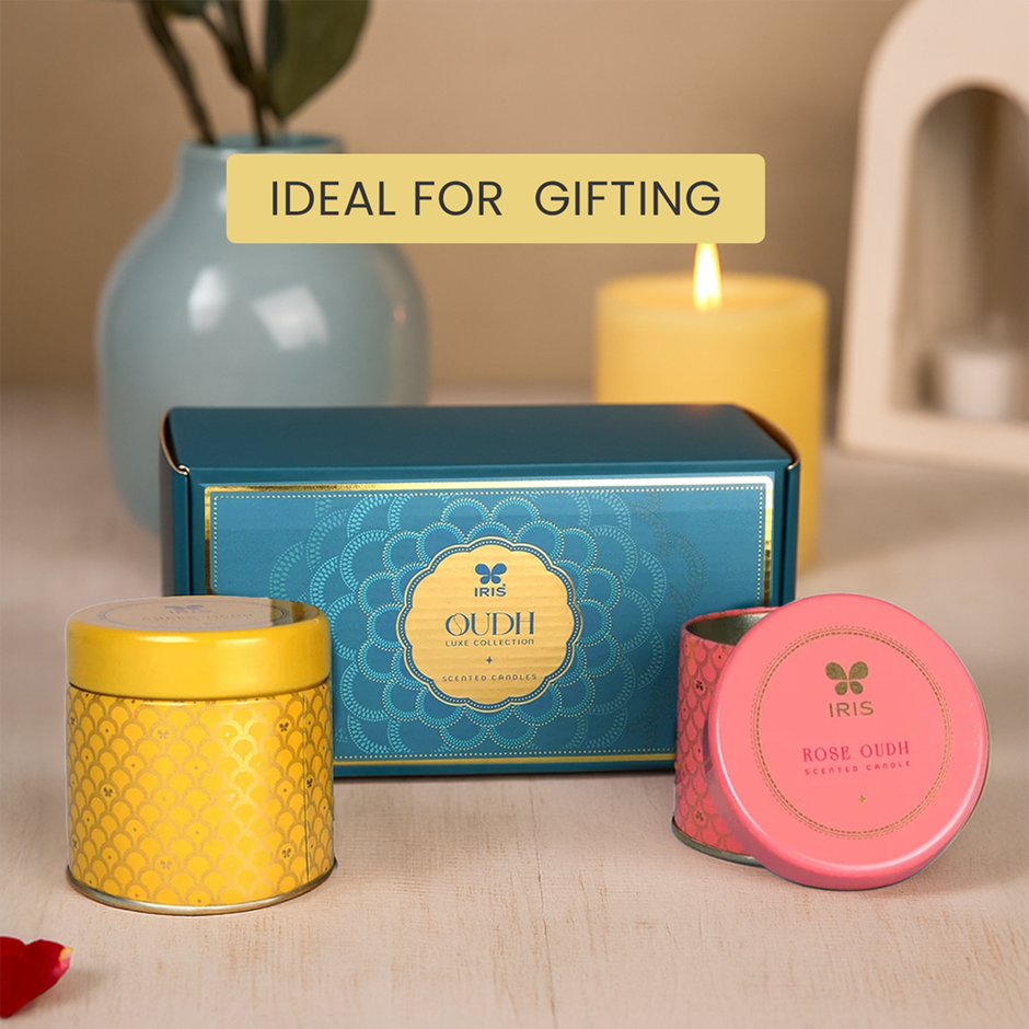 IRIS Oudh Aroma Tin Candles Luxe Collection Gift Set Combo