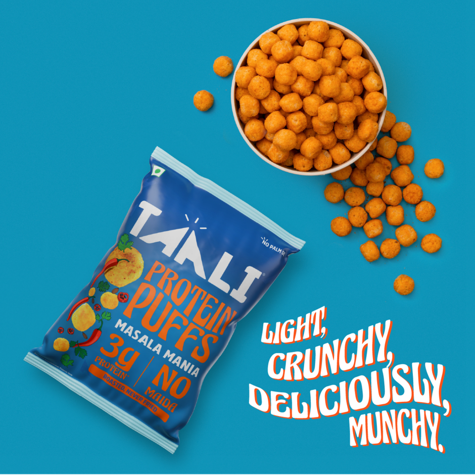 Taali Protein Puffs - Masala Puff, Roasted, Corn & Jowar, No Maida, Rich in Protein