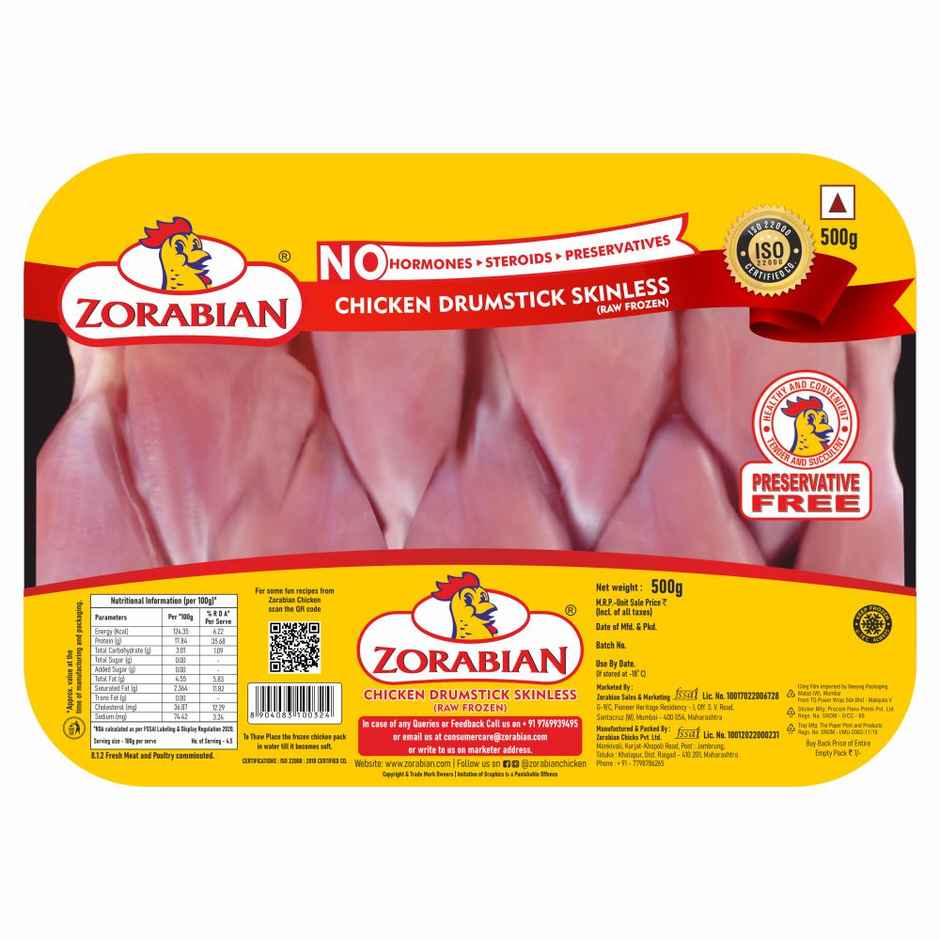 Zorabian Chicken Drumsticks without Skin | High Protein | Preservative-Free | Hormone-Free
