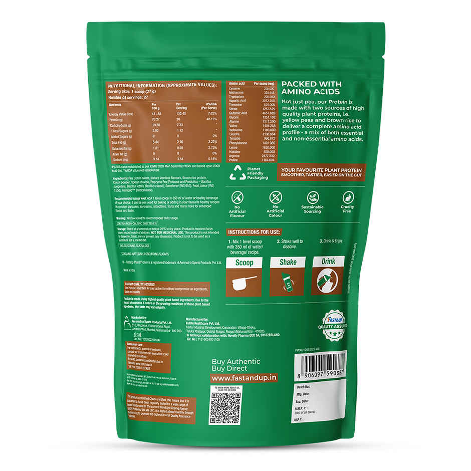 Fast&up Plant Protein | 100% Vegan Protein | Rich Chocolate Flavour