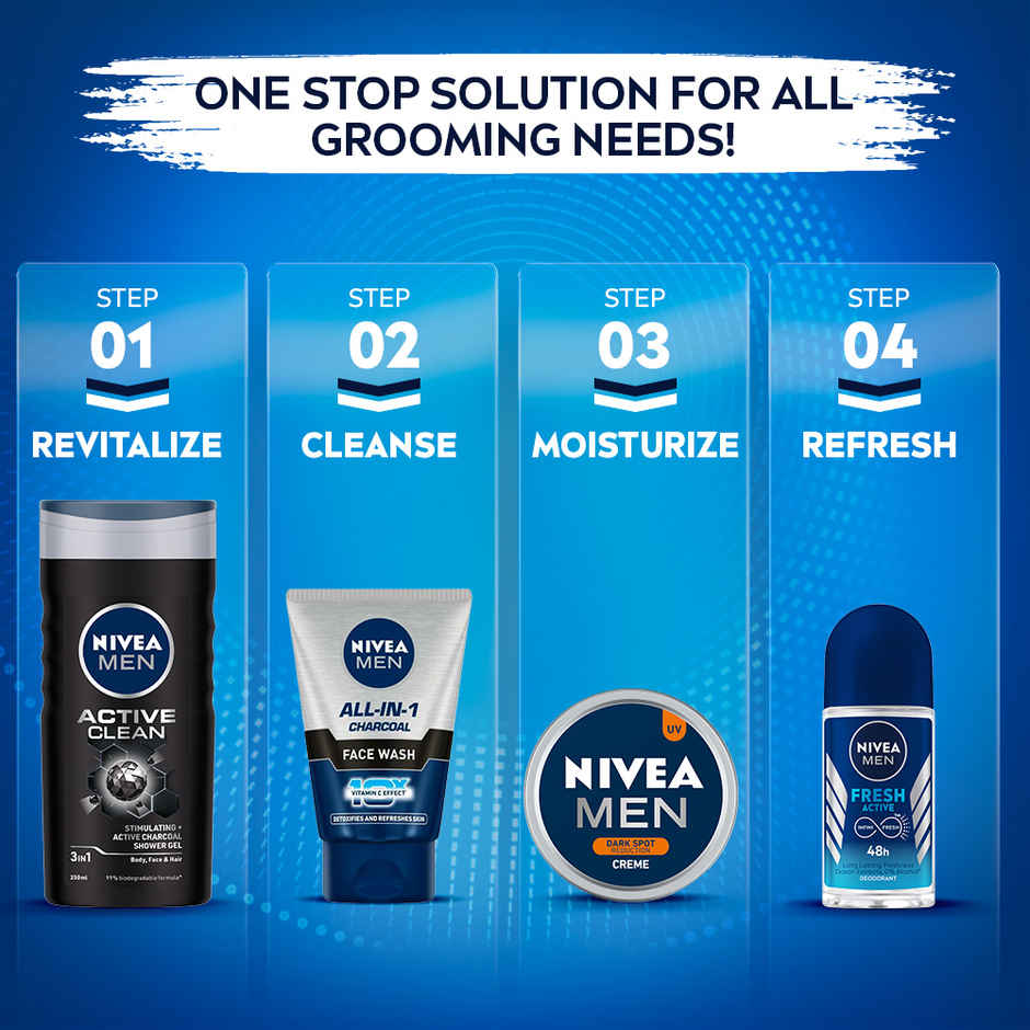 NIVEA MEN All in 1 Charcoal Face Wash | Gluta & AHA Cleanser | Helps Reduce the Appearance of Tan