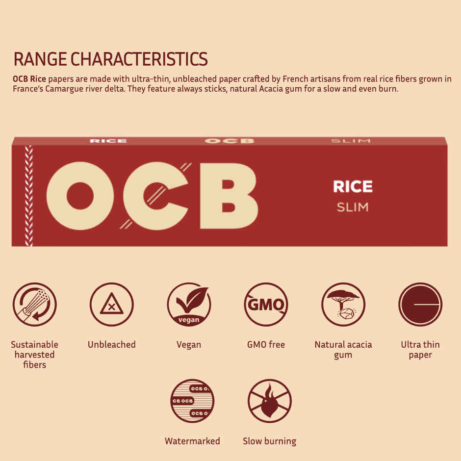 OCB Rice Brown Rolling Paper | King Size Slim | Ultra Thin