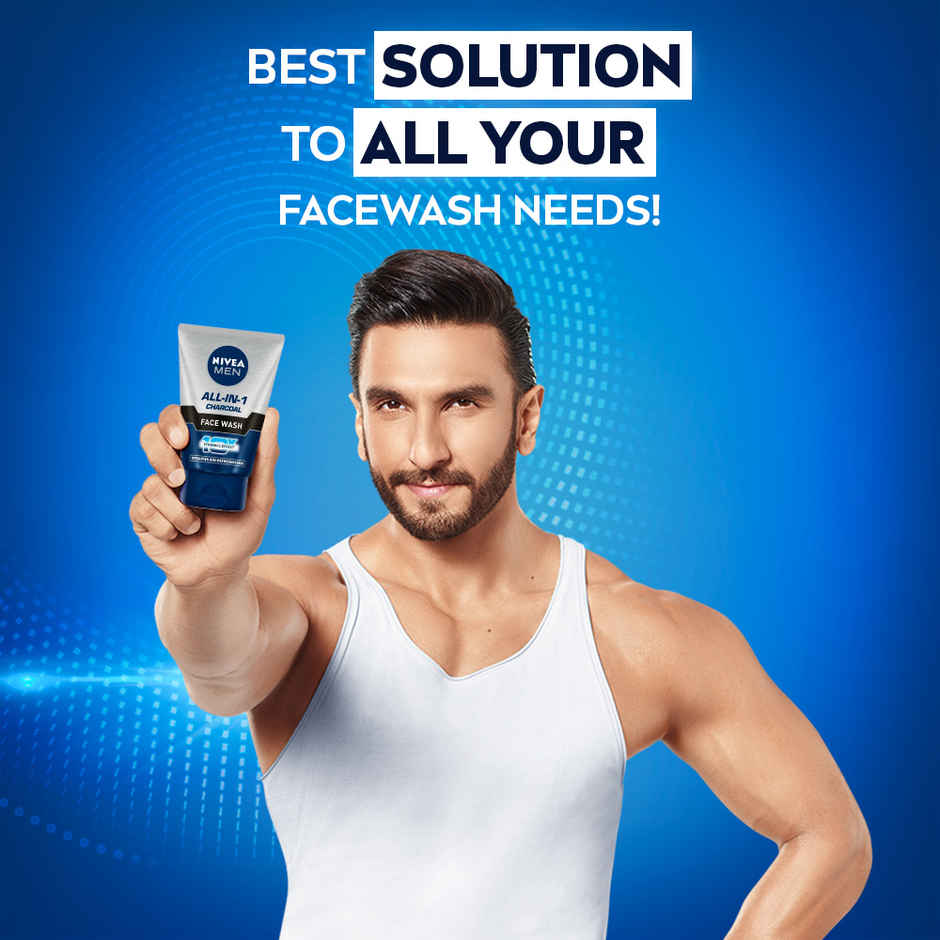 NIVEA MEN All in 1 Charcoal Face Wash | Gluta & AHA Cleanser | Helps Reduce the Appearance of Tan