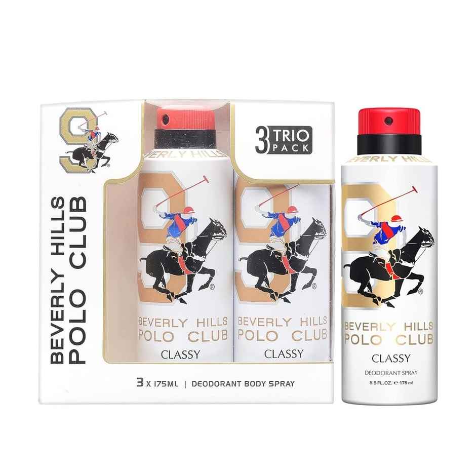Beverly Hills Polo Club No. 9 TRIO Pack Classy Deodorant Body Spray For Men