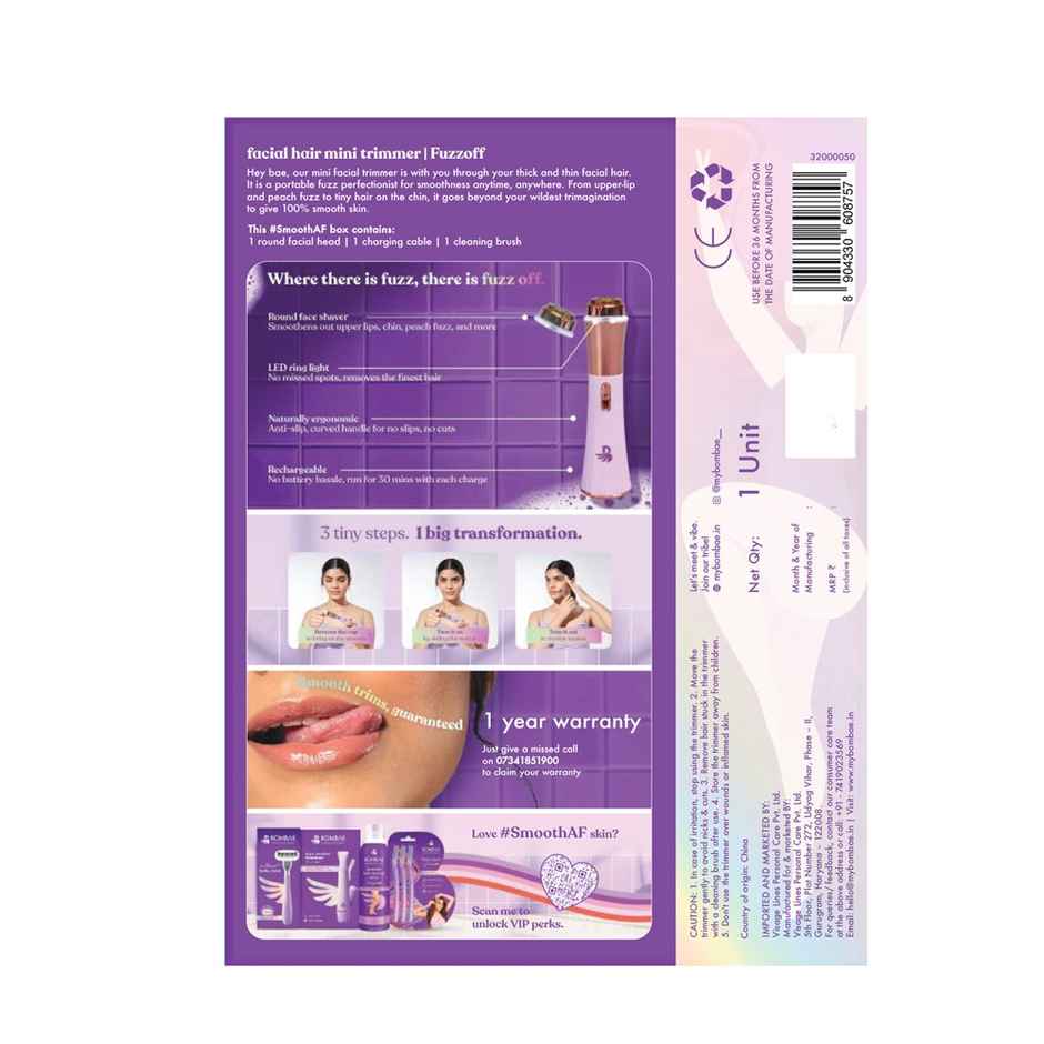 Bombae Facial Hair Mini Trimmer, Hypoallergenic blades for All Skin Types