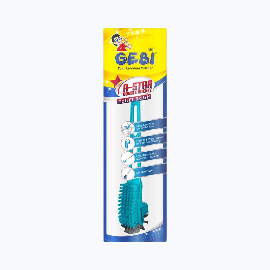 Harpic Bathroom Cleaner Liquid - Lemon, Removes Bathroom Stains(2l) & Gebi Sparkle Plus A Star Double Hockey Toilet Brush (Assorted)(1pc) Combo