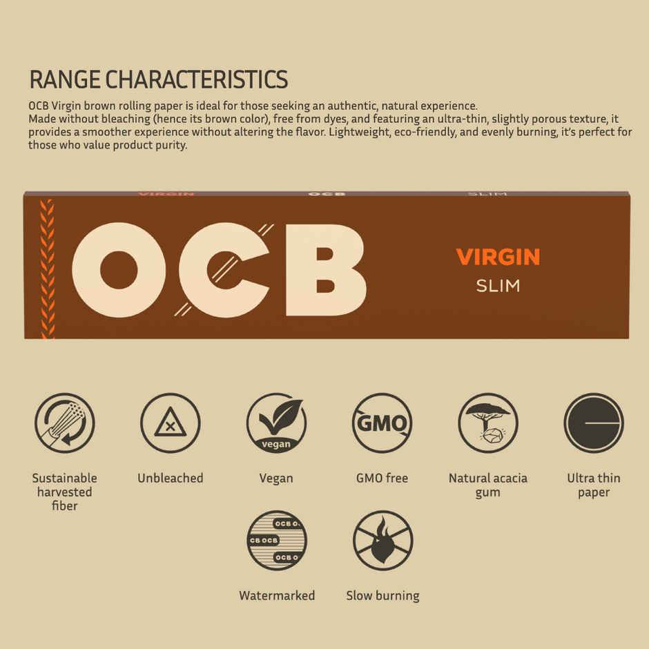 OCB Virgin Brown Rolling Paper | Ultra Thin King Size Slim Sheets