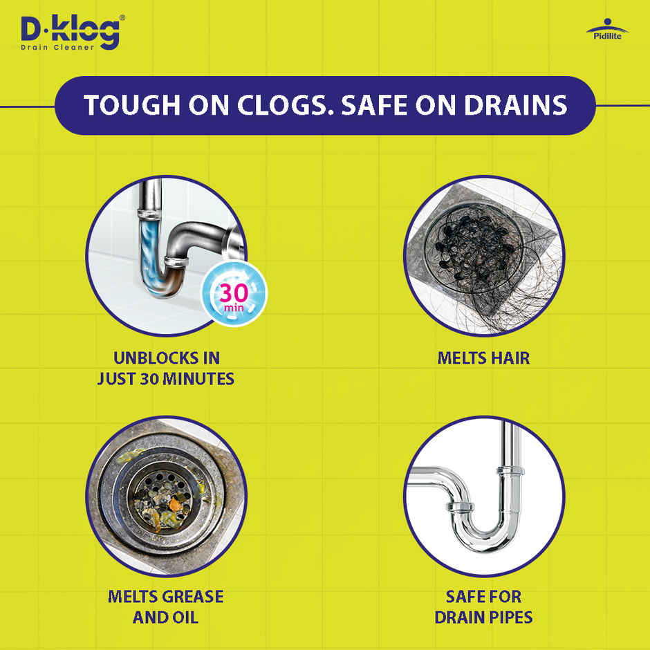 DKlog Drain Cleaner Powder 45g x5-Fast Clog Remover for Sinks, Pipes & Septic Tanks