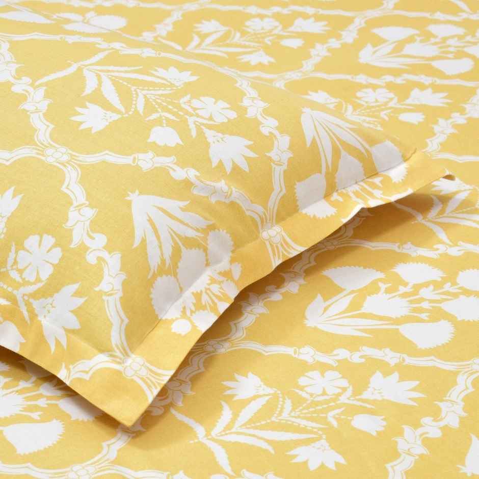 Haus & Kinder Marigold Majesty 186 TC Cotton Double Bedsheet | Yellow Printed | Flat Sheet