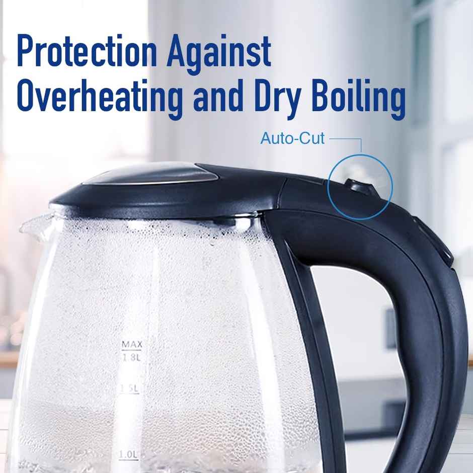 Kent Elegant Electric Glass Kettle 16052 1.8L Stainless Steel Heating Plate Borosilicate Glass Body