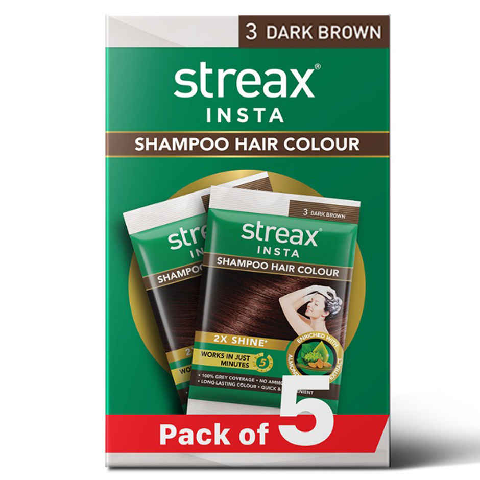 Streax Insta Shampoo Hair Colour for Women and Men- Dark Brown |100% grey coverage in 5 mins
