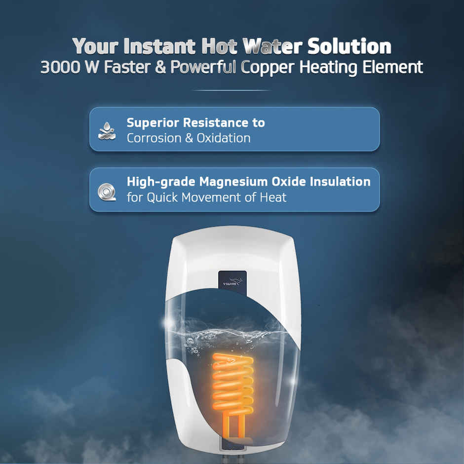 V-Guard Zio Instant Geyser 5 Ltr Wall Mount Water Heater|White-Blue
