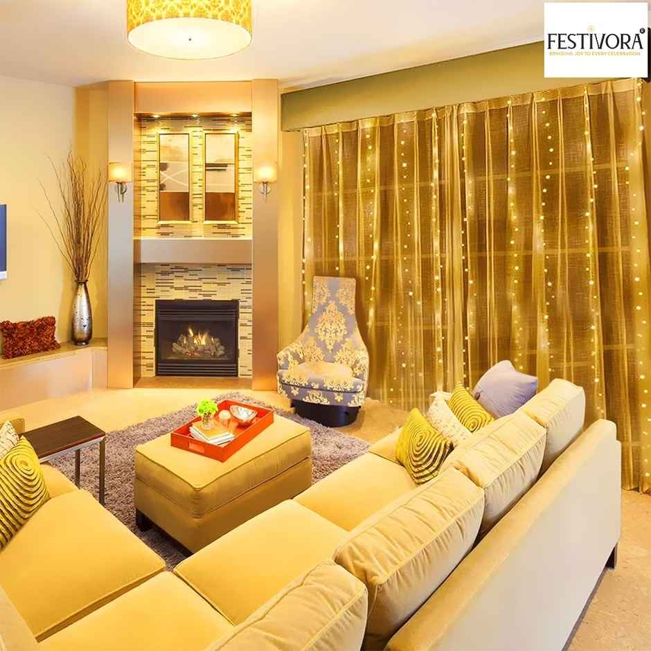 Festivora 240 LEDs Warm White Curtain String Lights - 3x3 Ft, USB Operated Lights for decoration