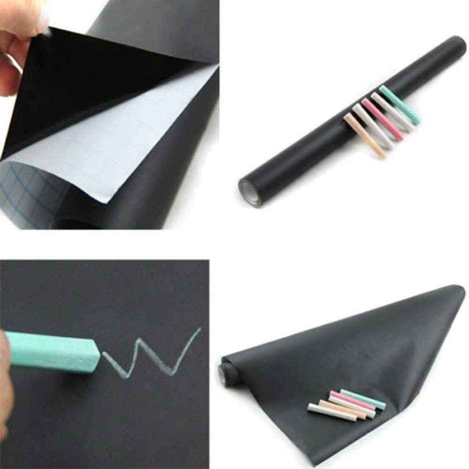 Chrome Waterproof Chalkboard Removable Vinyl Wall Sticker Decal with 5-Pieces Chalk(Black,45X200cm)