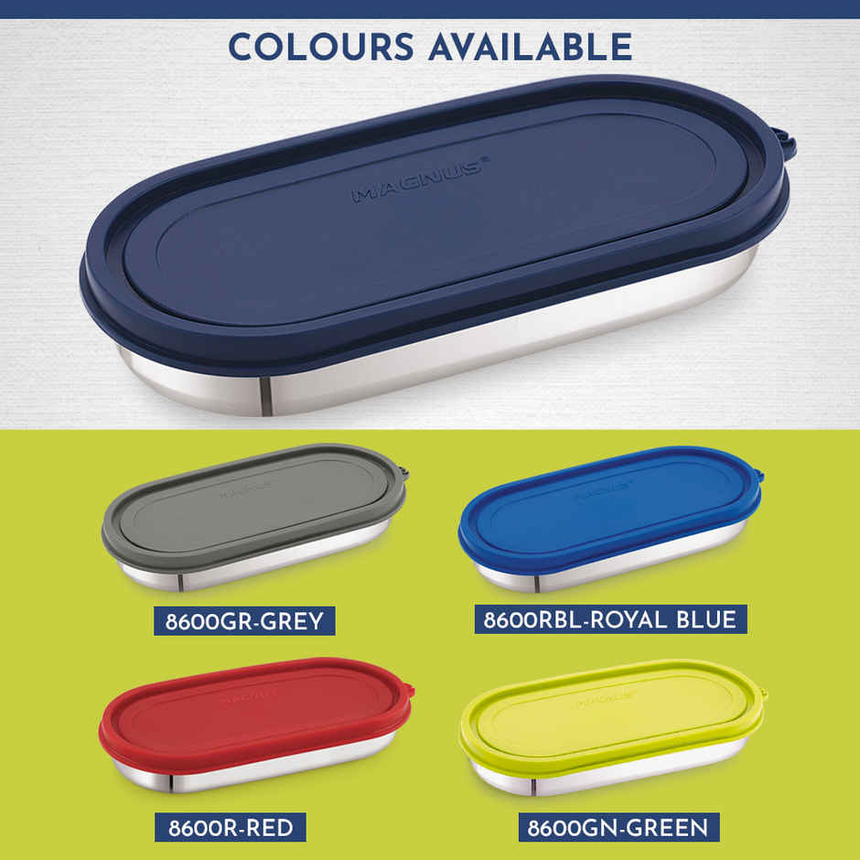 Magnus Easy Lock Oval Prime Container, Stainless Steel, Airtight & Leakproof Lid & Container