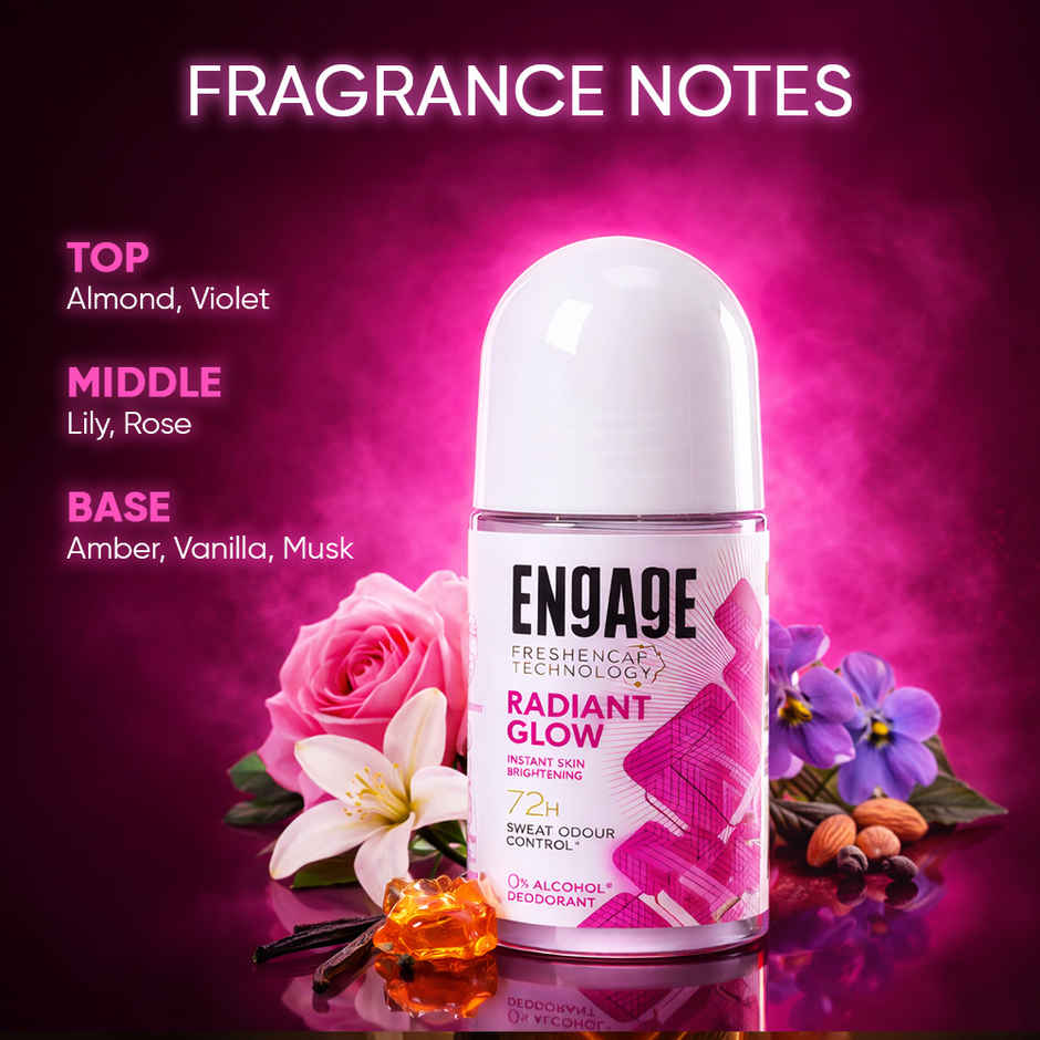 Engage Radiant Glow Underarm Roll-On Women | Instant Skin Brightening | 72hr Protection