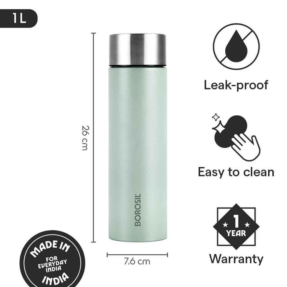 Borosil Coolsip BIS Approved Single Wall Stainless Steel Water Bottle | Mint | 1 L