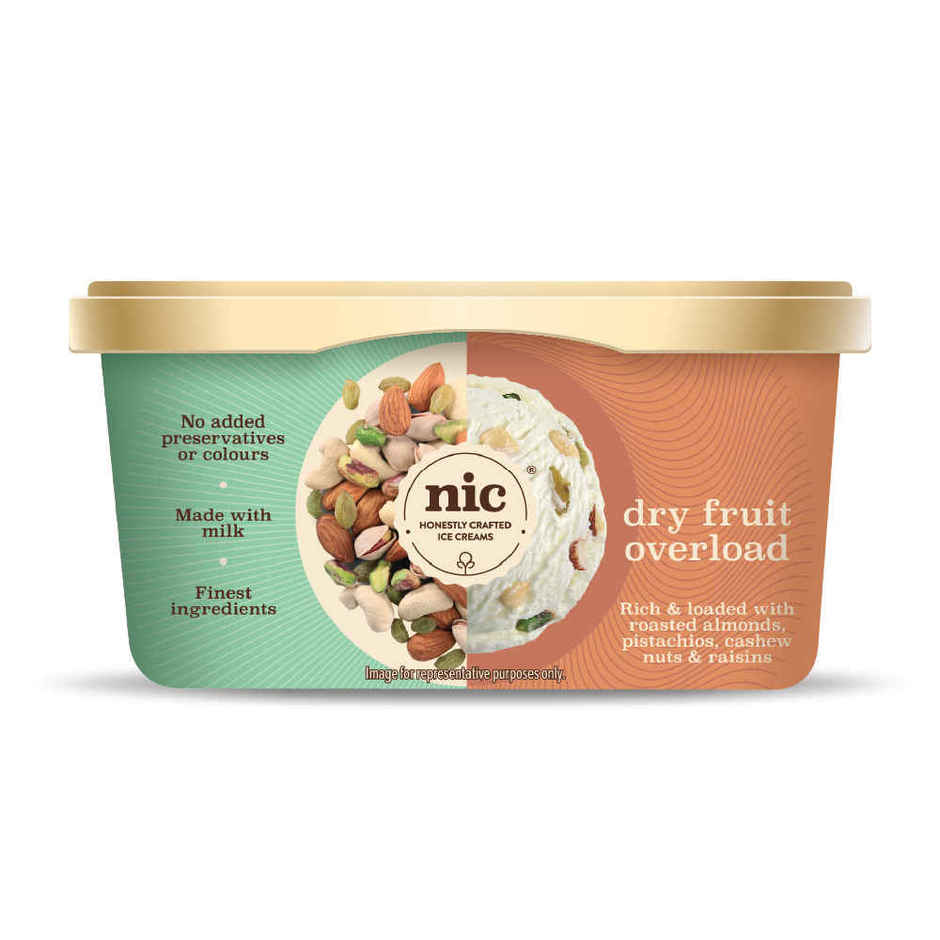 NIC Dry Fruit Overload Ice Cream Tub | Preservative Free | No Artificial Flavors
