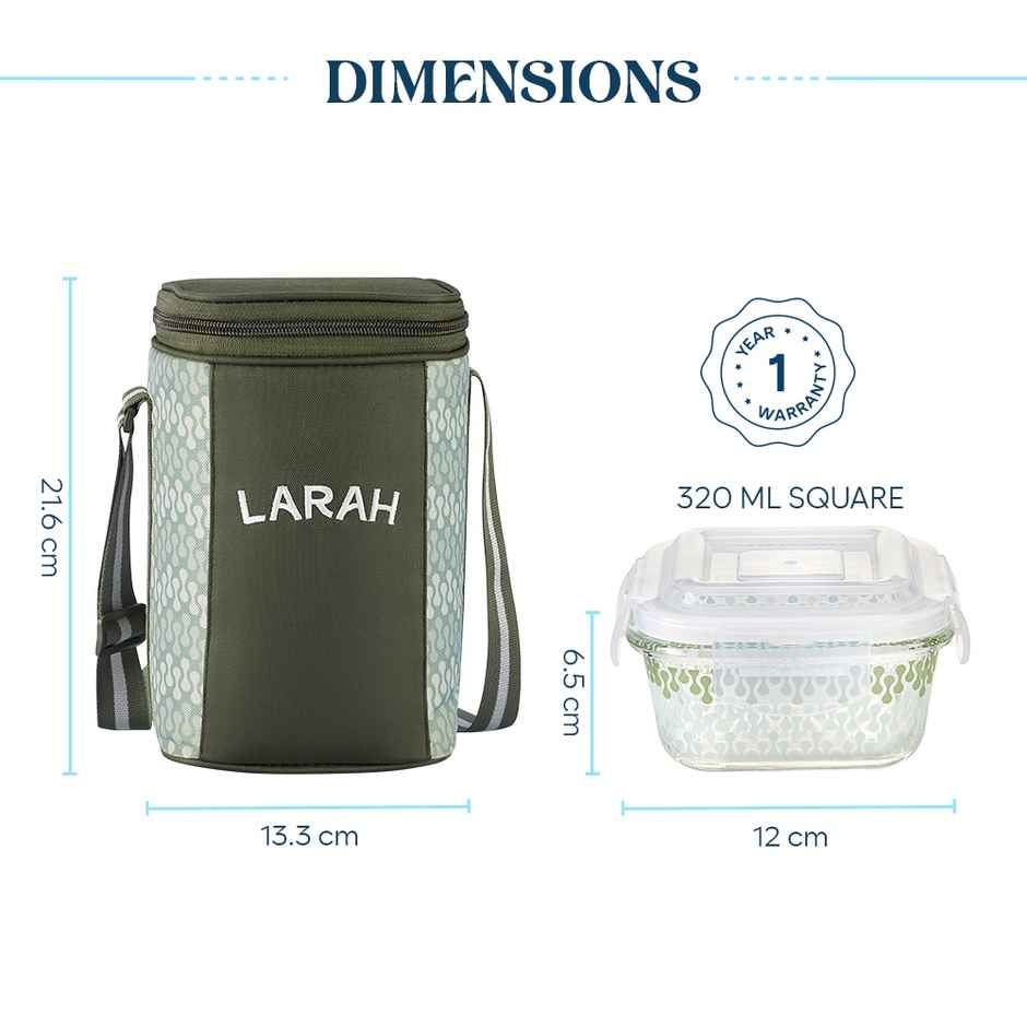 Larah Glassware Gracia Borosilicate Glass Lunchbox, 3pc Square Container | 320ml | Microwave Safe