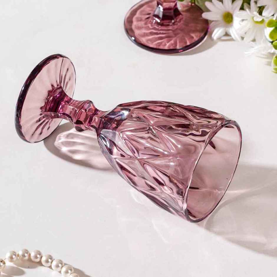 Rose Crystal Red Wine Glass Mauve Set | 300 ml | Nestasia