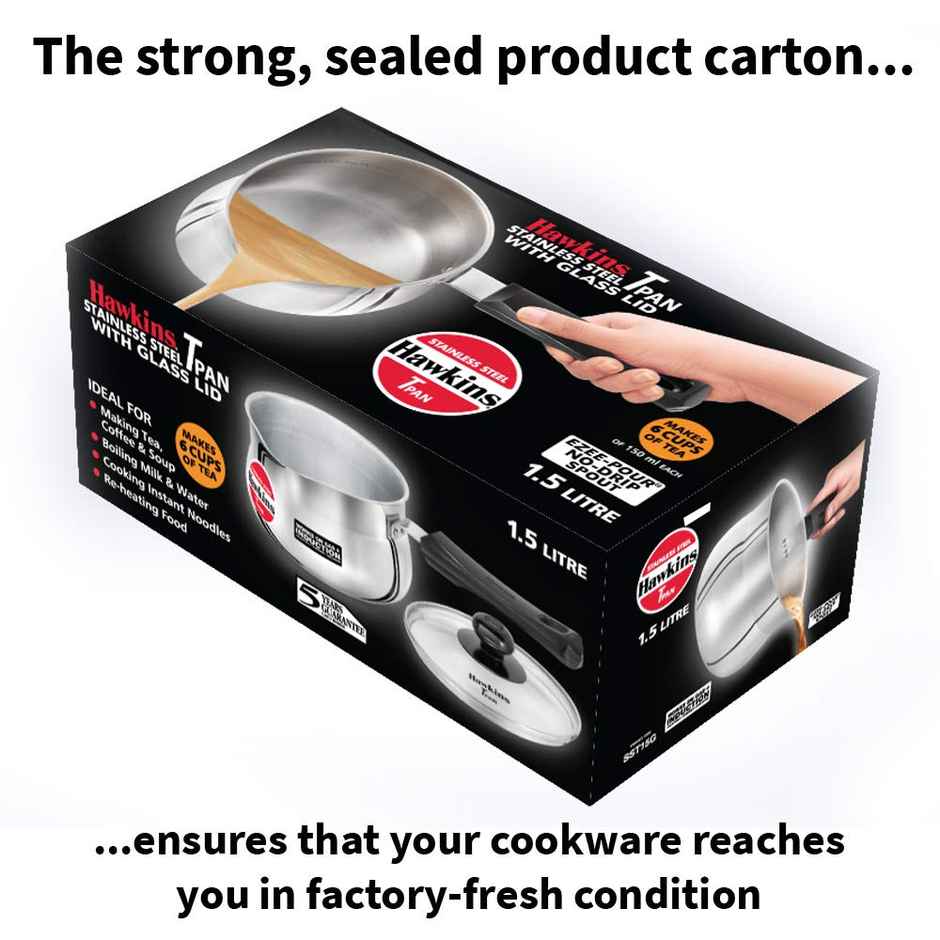 Hawkins 1.5 Litre Stainless Steel Tea Pan With Glass Lid, Induction Sauce Pan, Silver (Sst15G)