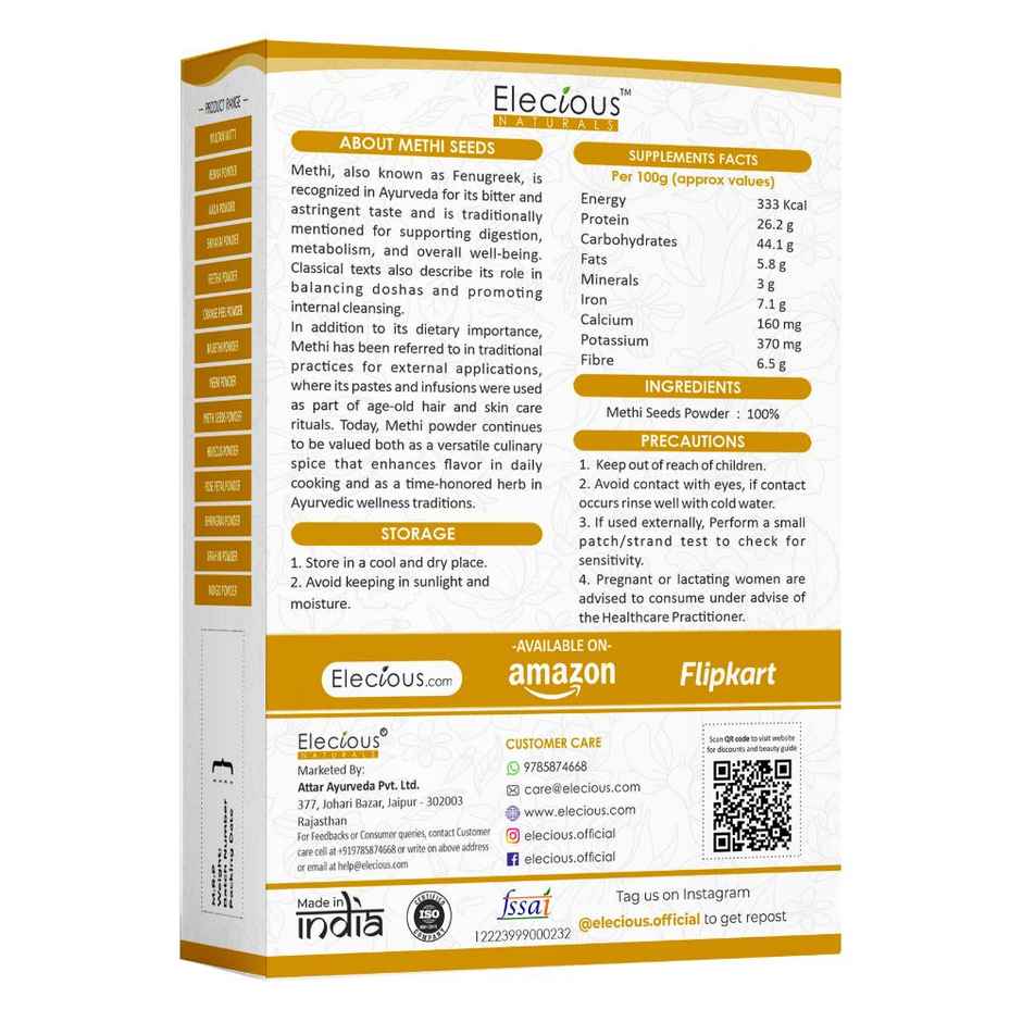 Elecious Methi Seed Powder For Hair Growth | Fenugreek Powder | 100% Pure and Natural